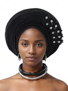 Fashionable Multi-Layer African Head Wrap With Ruffle Design, Soft Breathable Fabric, Suitable For Fashionistas And Cultural Enthusiasts, Easy To Wear And Style - Multicolor - View 15