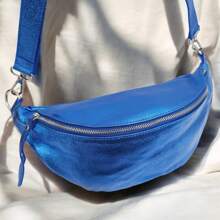 Pochete feminina, bolsa tiracolo com zíper de cor sólida para mulheres, bolsa de cintura estilo fashion com alça larga ajustável, bolsa de cintura elegante de couro para viagens e esportes, bolsa de ombro retrô clássica para deslocamento diário