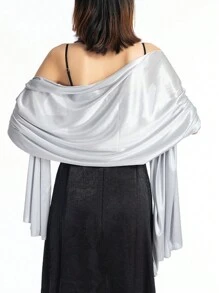 1pc Fashionable Evening Wrap Shawl, Satin Shawl, Extra Long Wedding Shawl For Brides Party