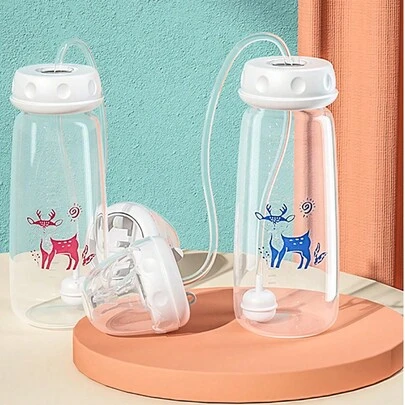 1 bình sữa cổ thường tự bú 8oz/240ml kèm chổi cọ ống hút, bộ bình sữa PP rảnh tay - màu hồng, xanh dương