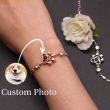女士个性化宠物照片投影手链 狗爪印锆石定制图片内嵌手链 送给她的礼物