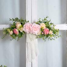 1pc Artificial Hanging Rose Peony Flower Wreath With Green Leaves, Decoration For Wedding Ceremony Arch, Front Door, Home Wall