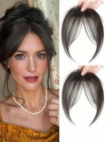 Diadema-peluca para mujeres, cabello de simulación natural en la frente, flequillo de aire de ocho caracteres, sin rastro, ligero y delgado, flequillo falso francés. Peluca de flequillo sintético para mujeres con flequillo lateral natural, esponjoso y con flequillo volador.