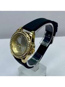 Analog Watch For Ladies With Diamond-Like Inlay, Quartz Watch For Women With Shine - Black - View 2