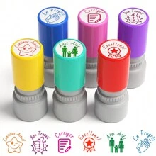 Conjunto de 6 carimbos coloridos para professores de francês, carimbos fofos e recarregáveis - carimbos para professores de sala de aula, volta às aulas, material escolar
