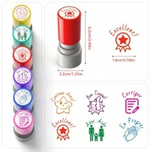 Conjunto de 6 carimbos coloridos para professores de francês, carimbos fofos e recarregáveis - carimbos para professores de sala de aula, volta às aulas, material escolar