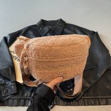 Plush Chest Bag For Women, Large Capacity 2025 New Design Ladies Shoulder Cross-Body Bag, Casual Waist Bag - Brown - View 1