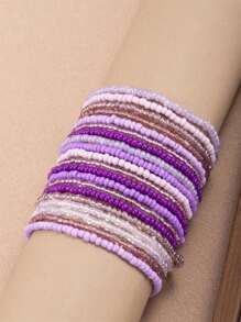 20pcs/Set Bohemian Gradient Colored Seed Beads Elastic Bracelet Set, Mix And Match
