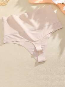 4pcs Plus Size Women Solid Mesh High Waist Soft Seamless High Elasticity Thong Panties