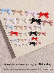 100pcs/Pack Kawaii Bow Nail Art Charms Decoration 3 Sizes Mixed Color Resin Bow 3D Nail Art Jewelry Pendant Cute Y2K Nail Salon Supplies DIY - 彩色 - 查看 11