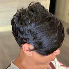 Natural Ombre 1B/27 Gradient Pixie Short Wig, Full Lace Human Hair Wig, 4 Inch Short Wig, Brazilian Remy Layered Wig, Short Pixie Wig, Human Hair Wig For Women, Burgundy 1B/99J Multicolor Lace Front Wig, Halloween And Christmas Costume - 黑色 - 查看 5