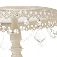 6-Piece Ivory White Cake Stand Set With Crystal Accents – Includes Round Stands And Lace Edge Design For Weddings And Parties - màu trắng ngà - Xem 5
