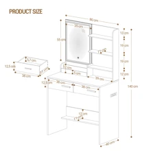 Hzuaneri Dressing Table With LED Light, 2 Sockets And 2 USB Ports Dressing Table With 2 Drawers And 4 Open Shelves, Storage Organiser Compartment. Suitable For Bedroom, Living Room, White