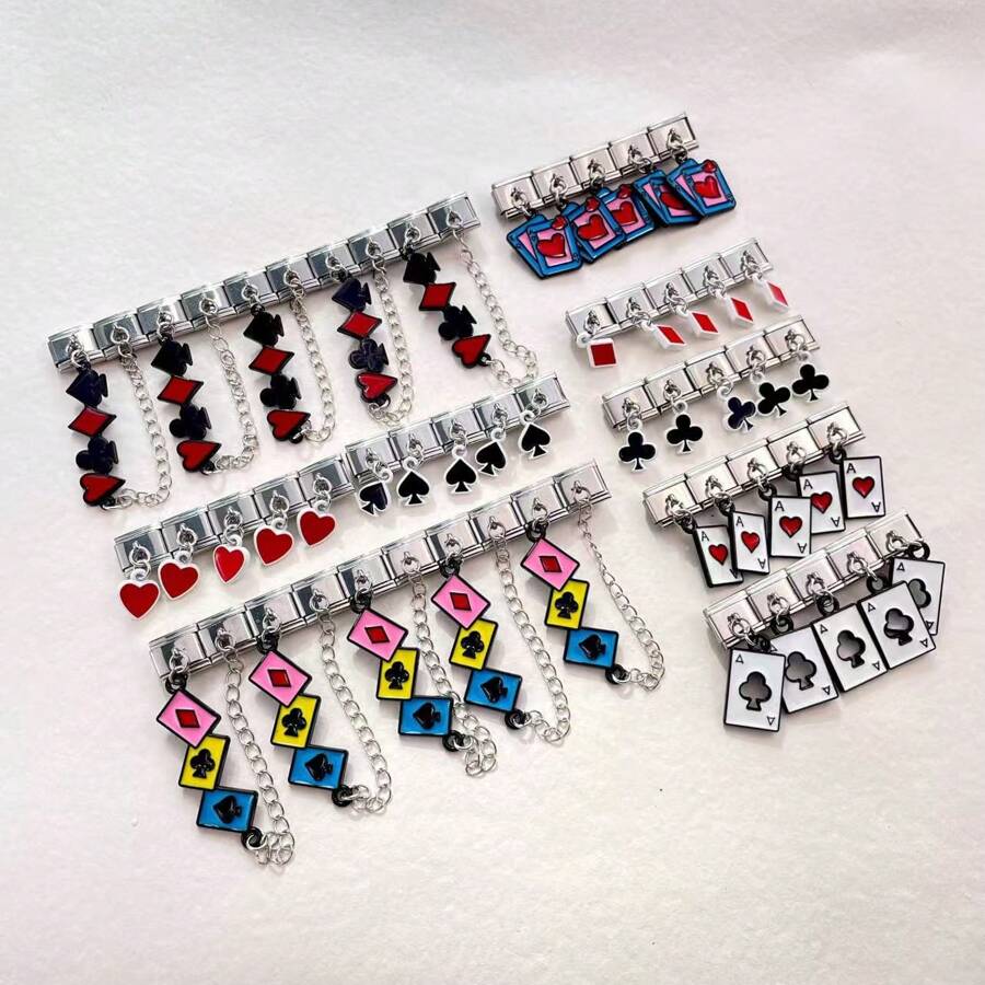 1pc Italy Style Stainless Steel Poker Charm Bracelet Component Cute And Detachable Suitable For DIY Making - Multicolor - View 1