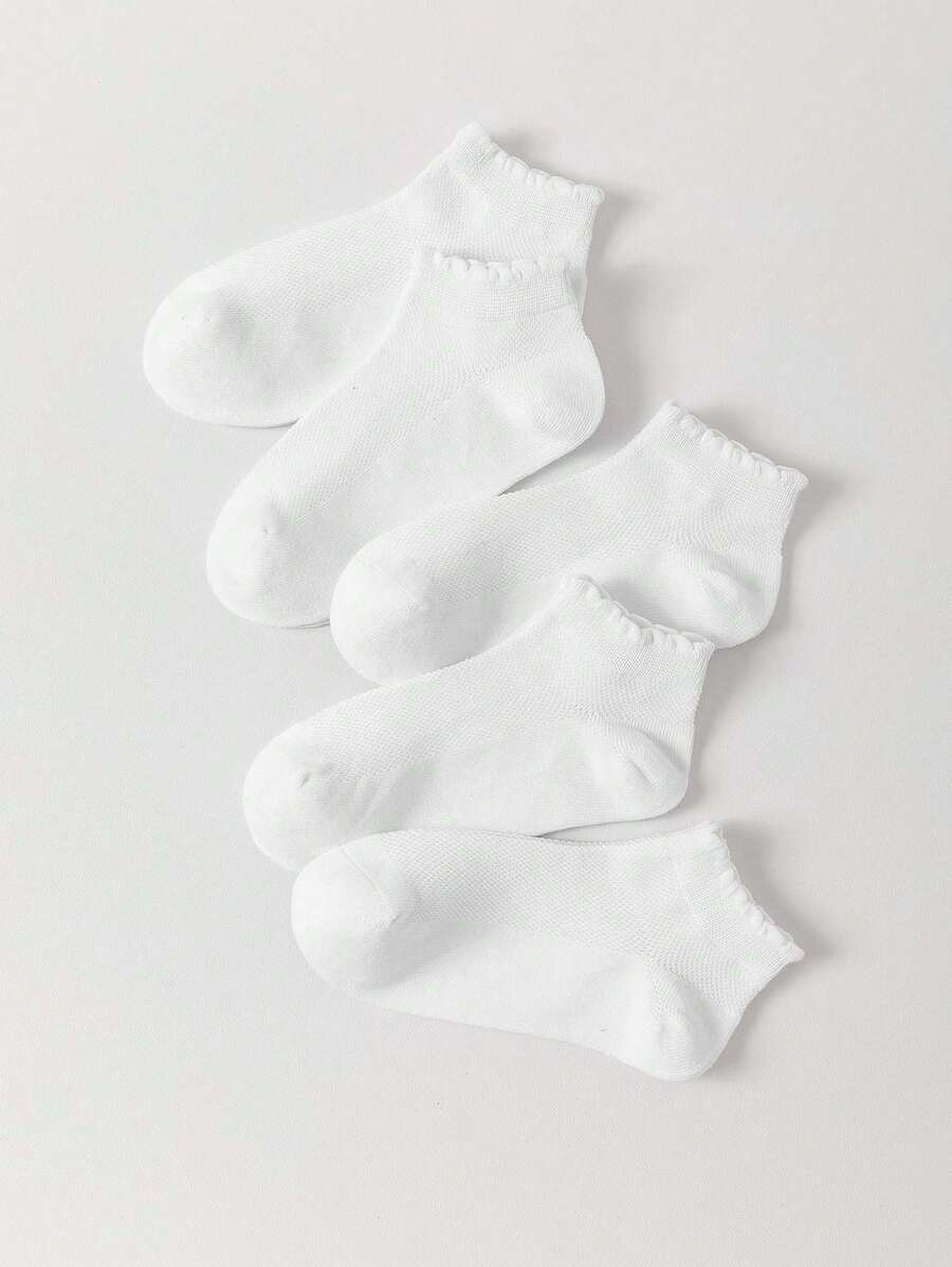 5 Cặp Tất Ngắn Lưới Thoáng Khí Màu Trơn Cho Trẻ Em, Có Thể Đi Với Giày Trắng Nhỏ, Thích Hợp Cho Trẻ Em Đi Học Trở Lại Hoặc Chơi Thể Thao Ngoài Trời - trắng - Xem 1