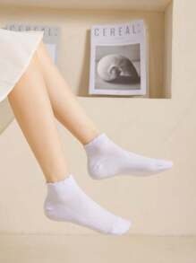 5 Cặp Tất Ngắn Lưới Thoáng Khí Màu Trơn Cho Trẻ Em, Có Thể Đi Với Giày Trắng Nhỏ, Thích Hợp Cho Trẻ Em Đi Học Trở Lại Hoặc Chơi Thể Thao Ngoài Trời - trắng - Xem 2