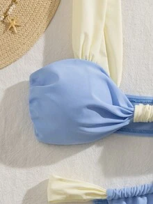 全新柔软加厚肩带优雅派对比基尼套装，时尚女士夏季海滩泳装 - 藍色 - 查看 5