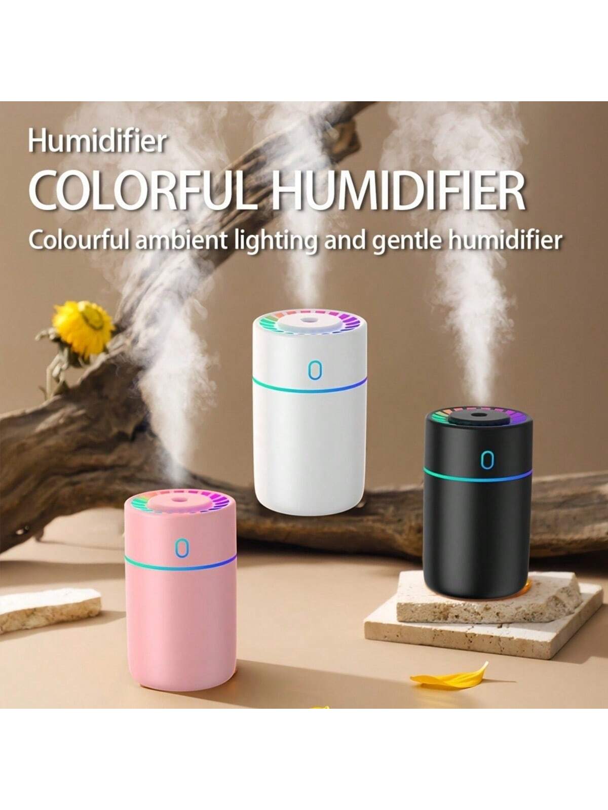 1pc رطوبة ضباب ملونة جديدة ، مدعوم من USB ، مرطب للسيارة ، مصباح مزاجي من 7 ألوان ، وضعان ، ضباب متقطع ، رائحة ، مناسبة للسيارة/المنزل/الاستخدام | مقاس: أسود PY01