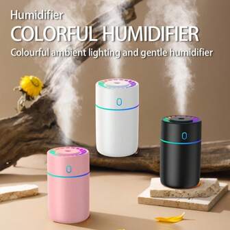 1 st. Nieuwe kleurrijke mistbevochtiger, USB-aangedreven, autobevochtiger, 7-kleuren sfeerlamp, 2 standen, intermitterende mist, aromatherapie, geschikt voor gebruik in de auto/thuis/op kantoor