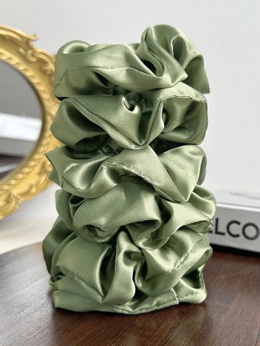 6pcs/Set Sage Green Satin Scrunchie Hair Accessories, Hair Accessories For Women, Hair Tools, Beauty Accessories, Curly Hair Accessories Hair, Hair Accessory, Hair Accessories,Accessories, Hair Accessories For Women,Fall,Travel, Hair Tools,Accessories Women, Hair Stuff,Curly Hair,Scrunchies,Scrunchies Hair,Curly Hair Accessories,Gifts,Travel,Gifts For Women,Hair Stuff,Stocking Stuffers For Women,Stocking Fillers Women,Stocking Stuffers For Adults,Stocking Fillers For Adult,Hair Stuff,Women's Accessories,Stocking Stuffer,Coming-Of-Age Hair Accessory,Christmas Hair Accessories,Gift Ideas For Women,Beauty Stocking Fillers,Christmas Gifts For Women Head Accessories - Green - View 1