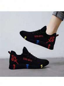 Mujeres de moda de color sólido de la PU de punta redonda con cordones Zapatillas de deporte, cómodo antideslizante Casual Zapatillas de deporte, zapatillas de deporte de las mujeres para el trabajo, el deporte y todos los díasZapatos casuales de tela, zapatillas de deporte de mujer, zapatos de mujer, zapatos de verano, zapatos de tenis para mujer, zapatos de puesto, zapatillas de deporte - Rojo - Ver 6