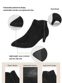 Women's Simple Black Ankle Boots With Side Zipper, Fashion Match Dress, Thin Heel For Autumn And Winter, Ideal With Dress,Boots For Women,Kitten Heels - Black - View 8