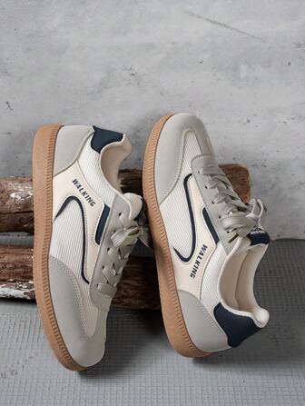 SHIHUA Women's Casual Sneakers, 2025 Spring/Autumn New Patchwork Color Blocking Design Flat Bottom All-Match Casual Shoes, Comfortable Versatile Minimalist White Shoes, Student Shoes, Retro Shoes