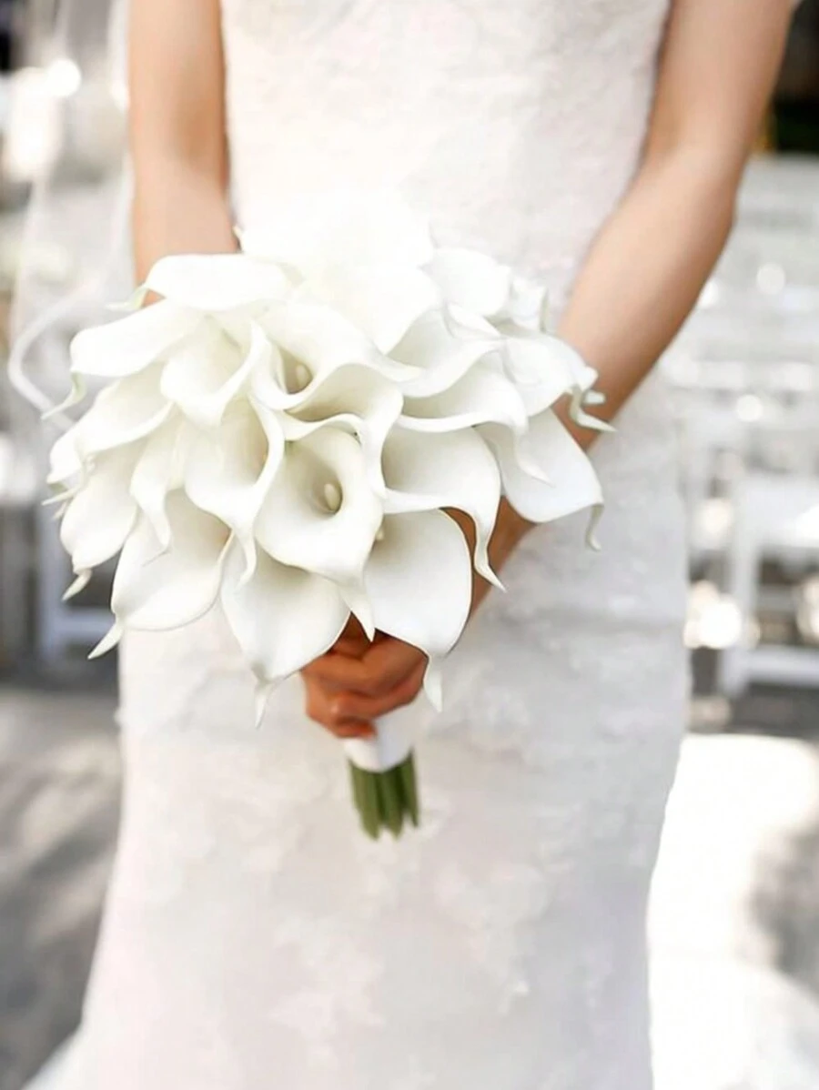 6 件/12 件白色马蹄莲人造花花束适用于婚礼新娘送礼祝福礼物家居装饰仿马蹄莲花