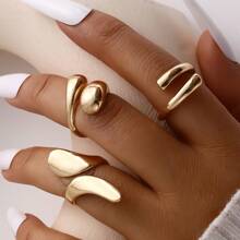 3pcs Vintage French Blue Minimalist Design Stackable Open Circle Ring Set - 3 Piece Set Of Plain Hoops - View 2