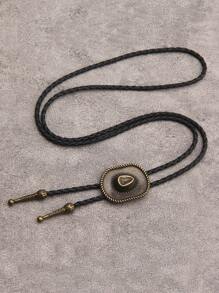 1pc Fashionable Black Braided Rope & Leather Long Necklace Chain, Vintage Embossed Wide Brim Cowboy Hat Pendant Accessory, Suitable As Gift For Men, Women, Boys, Girls - Leather - View 19