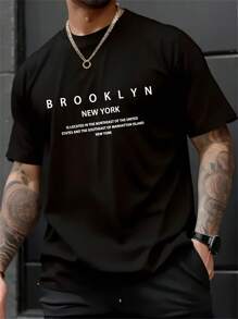 Camiseta de manga corta de cuello redondo con estampado de letras casual para hombres