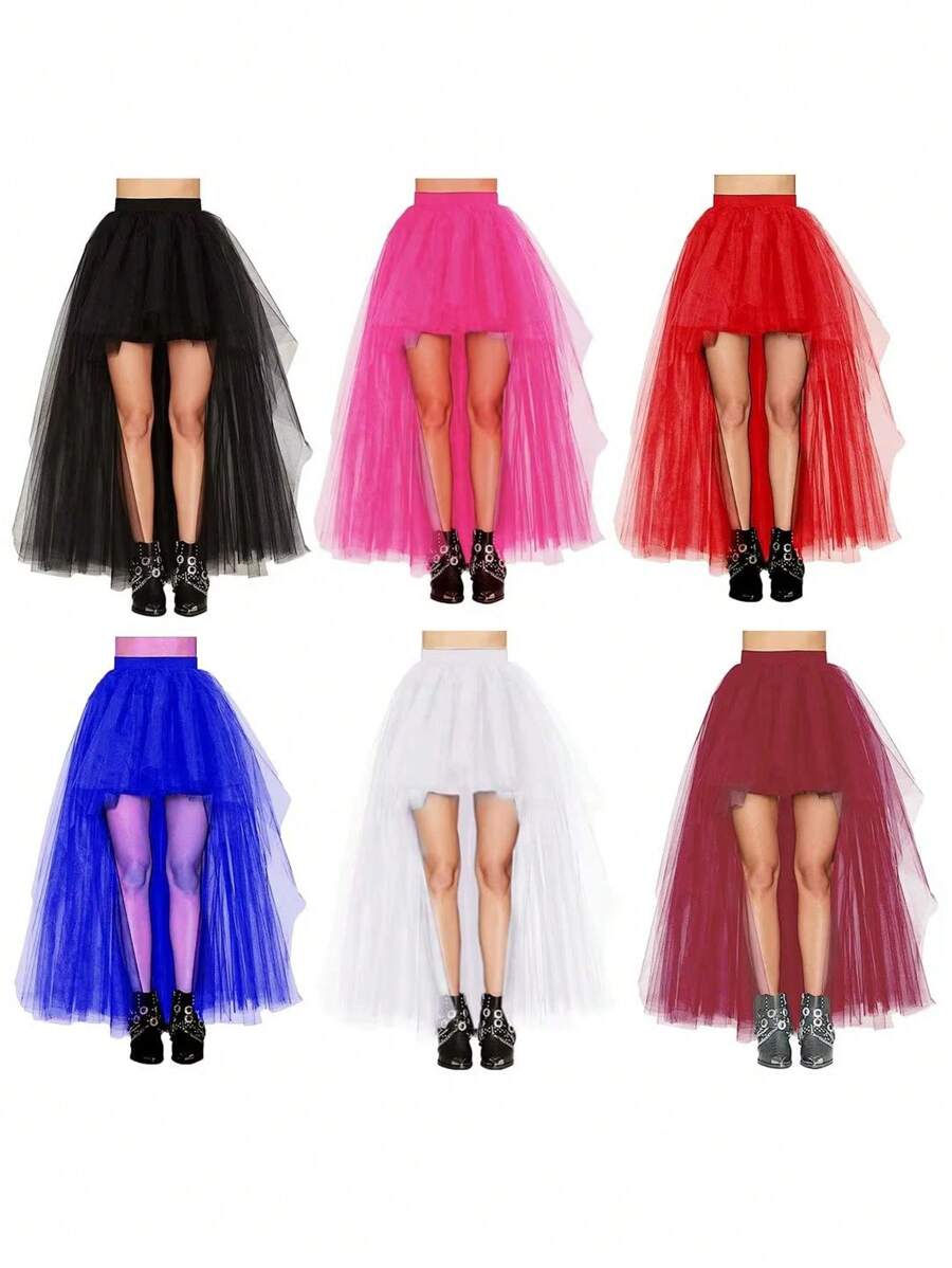 1 Stück farbenfroher, stilvoller asymmetrischer Tüllrock für Damen, Design aus Europa und Amerika, sexy Saum, geeignet für den täglichen Gebrauch und Bühnenauftritte