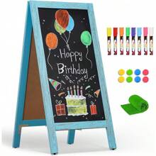 A-Frame Chalkboard 40" X 20", Chalk Board Sign Board Magnetic Sandwich Board Pine Wooden Freestanding Double-Sided Chalkboard Easel For Restaurant Cafe Shop Wedding Party, Blue - Blue - View 1