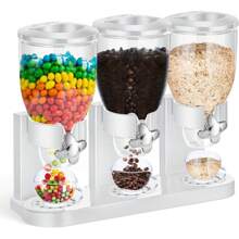Triple Food Dispenser - 3 Cup Cereal Storage Easy To Use Dry Food Dispenser Perfect As A Candy, Nuts, Rice, Granola, Cereal Dispenser & More - Preserving Freshness For Fun, Easy Serving. - multicolour - View 1