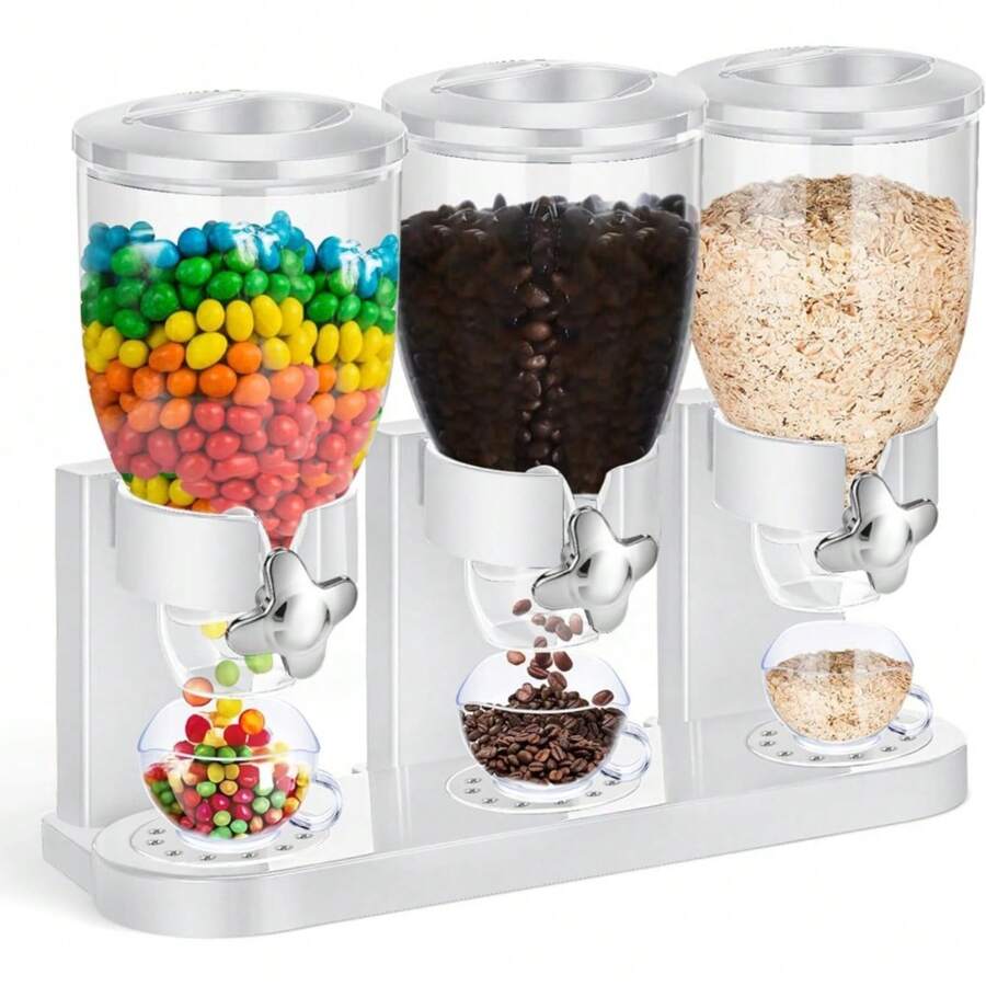 Triple Food Dispenser - 3 Cup Cereal Storage Easy To Use Dry Food Dispenser Perfect As A Candy, Nuts, Rice, Granola, Cereal Dispenser & More - Preserving Freshness For Fun, Easy Serving. - multicolour - View 1