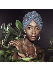 女式头巾印花款式，轻奢非洲风格头巾帽，重要场合佩戴头巾 - 寶藍色 - 查看 5