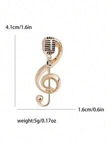 Microphone & Musical Note Design Brooch - Yellow Gold - View 9
