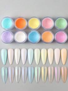 10pcs/Set Aurora Nail Powder, Nail Art Powder, Nail Decoration Accessories - Multicolor - View 2