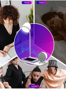 Cargador inalámbrico 3 en 1: altavoz Bluetooth, lámpara de mesita de noche retro y lámpara LED de carga rápida de 15W para escritorio - Multicolor - Ver 10