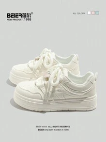 1 双 BEIER 女士时尚系带帆布平底鞋，纯色低帮休闲户外运动鞋