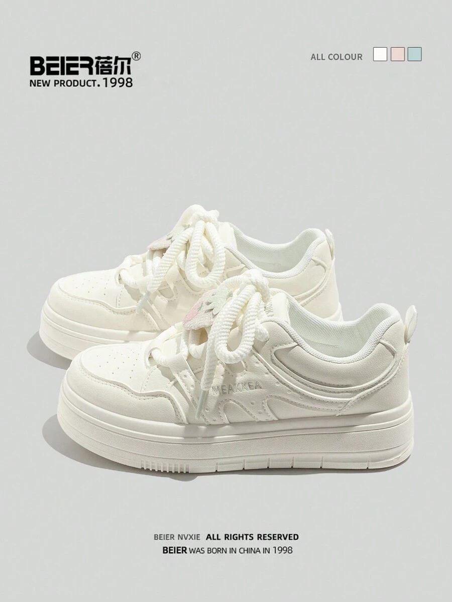 1 双 BEIER 女士时尚系带帆布平底鞋，纯色低帮休闲户外运动鞋