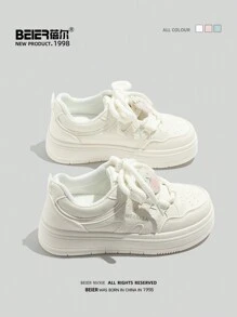 1 双 BEIER 女士时尚系带帆布平底鞋，纯色低帮休闲户外运动鞋