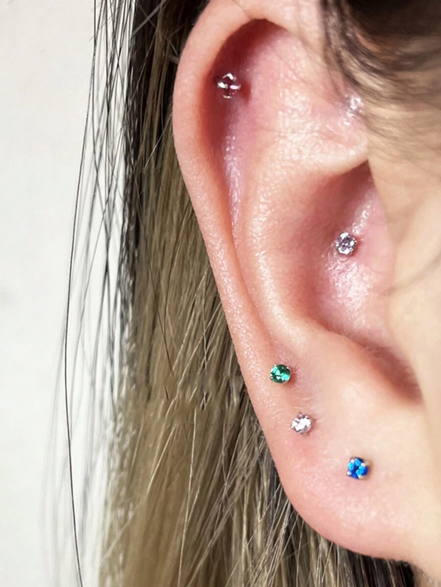 1 Pair Simple S925 Sterling Silver Colorful Single Cubic Zirconia Stud Earrings, Versatile Fashion Office Ladies Jewelry Gift For Friends - Silver - View 1