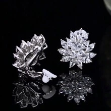 SEQUITO 2 piezas Pendientes tipo clip de aretes con brillantes AAA CZ Zirconia sin perforación, baño de plata, joyas para orejas sin agujeros para mujer, ideales para fiestas