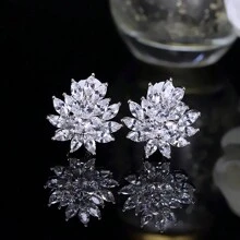 SEQUITO 2 piezas Pendientes tipo clip de aretes con brillantes AAA CZ Zirconia sin perforación, baño de plata, joyas para orejas sin agujeros para mujer, ideales para fiestas