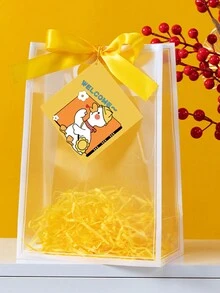 1pc Transparent Gift Bag, Minimalist Hollow Handle Design PVC Gift Packaging Bag, Suitable For Parties And Other Occasions - Multicolor - View 3