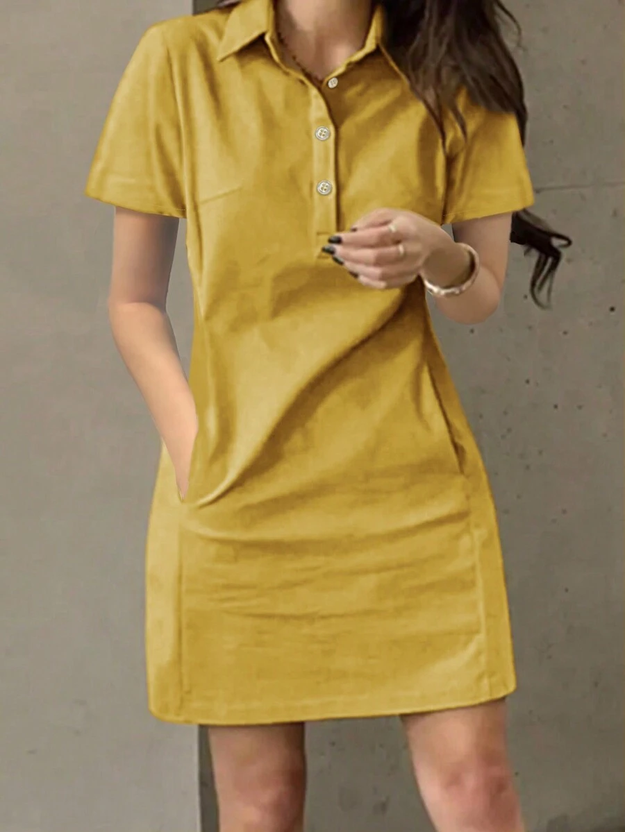 Mùa xuân và mùa hè phong cách mới thời trang đơn giản thanh lịch ve áo đơn hàng khuy váy ngắn thon gọn cho phụ nữ