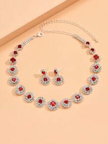 3 pièces Set de bijoux Collier et Boucles d'oreilles Strass Élégants, Accessoire polyvalent pour robe de mariée, mariage, banquet, fête