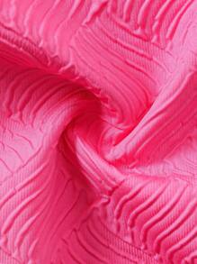 Young Girl Short Sleeve Round Neck Plain Color Embossed Mesh Splice Dress With Bag, Summer - Hot Pink - View 9