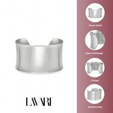 Lavari Women's Gold Ion Plated Satin Finish Stainless Steel Open Cuff Bangle